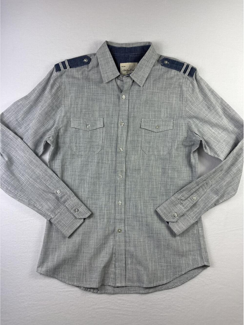 Sovereign Code  Men's Gray Blue Button-Up Shirt with Shoulder Epaulets